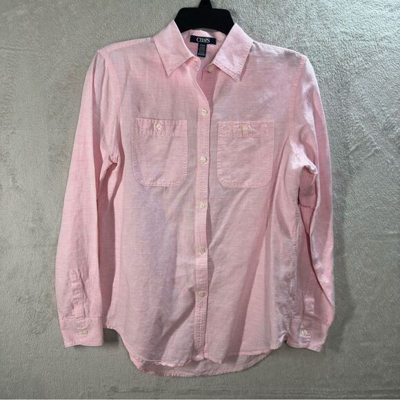 Chaps Linen Blend Button Front Blouse Pink Women’s Size S - Picture 1 of 7